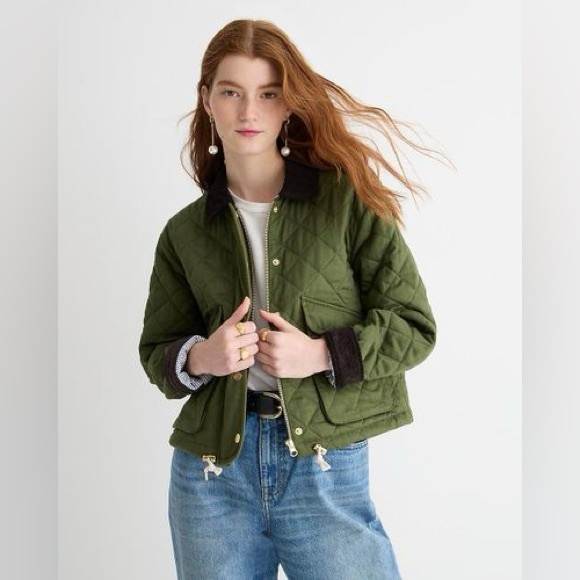 NEW J.Crew Limited-edition new cropped quilted Barn Jacket Green Size XS - Picture 12 of 14